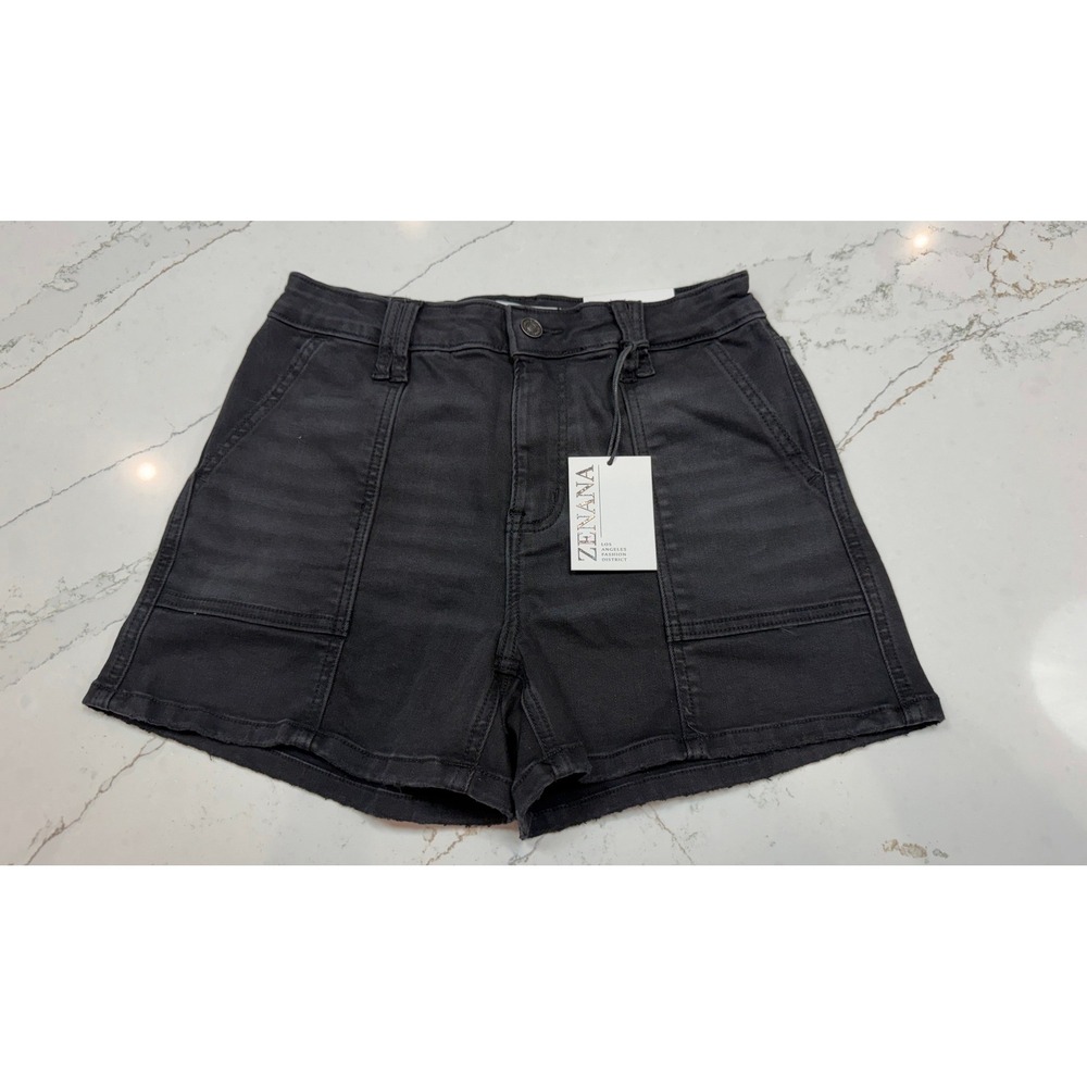 Zenana Womens High Rise Patch Pocket Denim Shorts Black Size M NWT